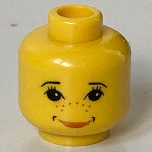 Minifig Head Ginny Weasley, Pink Lips, Cheek Dimples, Nose Freckles, Bright Eyes Print [Blocked Open Stud] Yellow