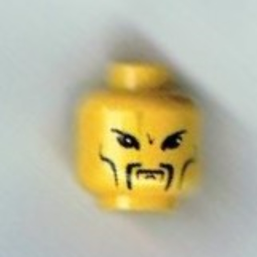 Minifig Head Emperor Chang Wu, Moustache Fu Manchu, Cheek Bones, Ponytail Hair on Back Print Gelb