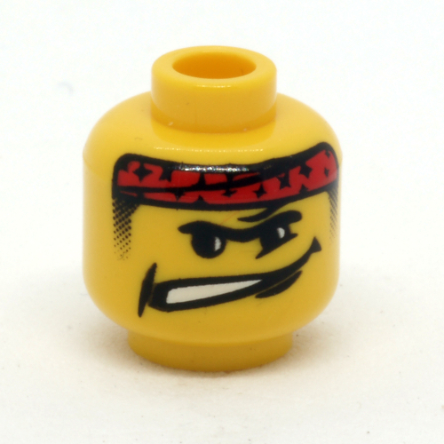 Minifig Head, Headband Red with White Grimace Print Yellow