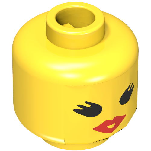 Minifig Head, Red Lips, Open Mouth, Thick Eyelashes Print [Blocked Open Stud] Yellow