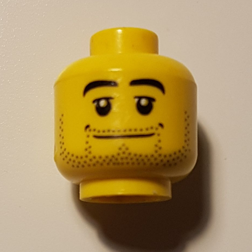 Minifig Head Hockey Player, Beard Stubble Black Eyebrows, Wide Mouth, White Pupils Print [Blocked Open Stud] Gelb
