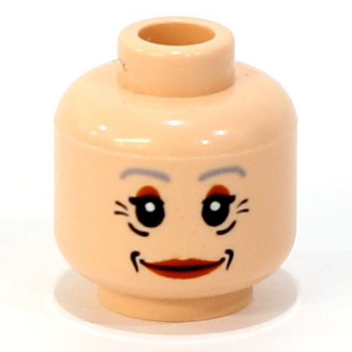 Minifig Head Aunt May, Red Lips, Gray Eyebrows and Wrinkles Print [Blocked Open Stud] Hellnougat
