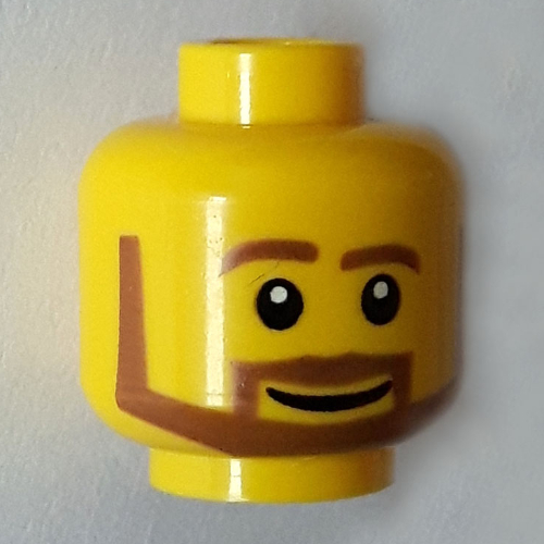 Minifig Head, Beard Brown Angular with White Pupils and Grin Print [Blocked Open Stud] Yellow