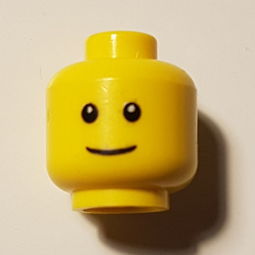 Minifig Head Scientist, Thin Grin, Black Eyes with White Pupils and No Eyebrows Print [Blocked Open Stud] Yellow