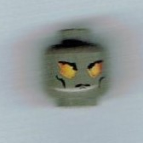 Minifig Head Dragon Fortress Guardian, Yellow and Orange Eyes, Cheek Lines Print Dark Gray