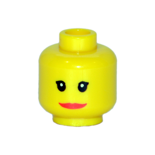 Minifig Head, Red Lips, Wide Smile, Small Eyelashes Print [Blocked Open Stud] Yellow