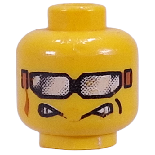Minifig Head, Silver Sunglasses with Ribbon, Aggravated Grin Print [Blocked Open Stud] Yellow