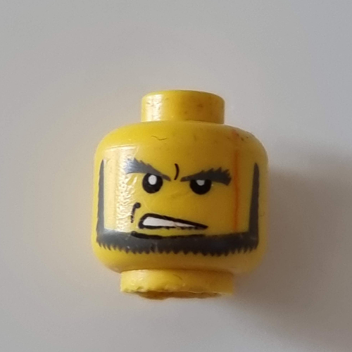 Minifig Head, Beard with Angry Eyebrows and Open Mouth Print Gelb