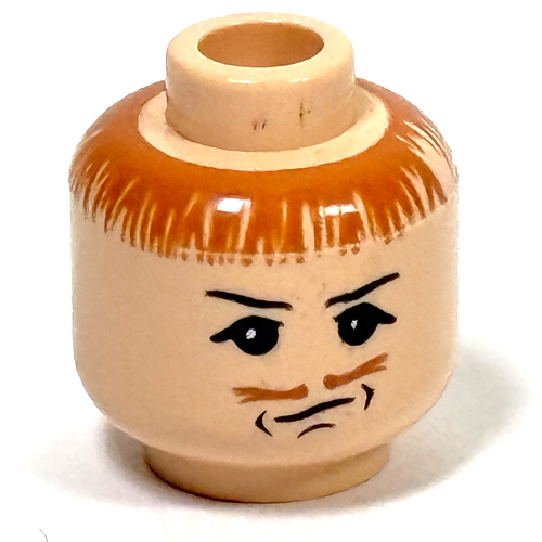 Minifig Head Peter Pettigrew (Wormtail), Moustache, Hair, Eyebrows, White Pupils, Dimples Print Light Nougat