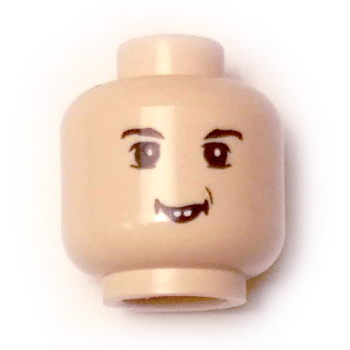 Minifig Head Neville Longbottom, Eyebrows, White Pupils, and Toothed Grin Print [Blocked Open Stud] Light Nougat