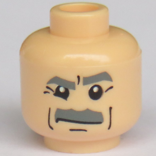 Minifig Head J. Jonah Jameson, Dark Bluish Gray Bushy Moustache and Eyebrows, White Pupils Print [Blocked Open Stud] Light Nougat