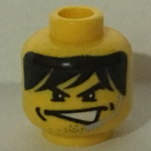 Minifig Head Charge, Male, Partially Open Mouth, Dimples, Stubble, Headset Print [Blocked Open Stud] Yellow
