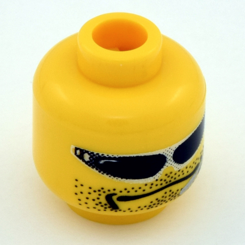 Minifig Head Flex, Glasses with Headset, Fine Stubble Print [Blocked Open Stud] Yellow