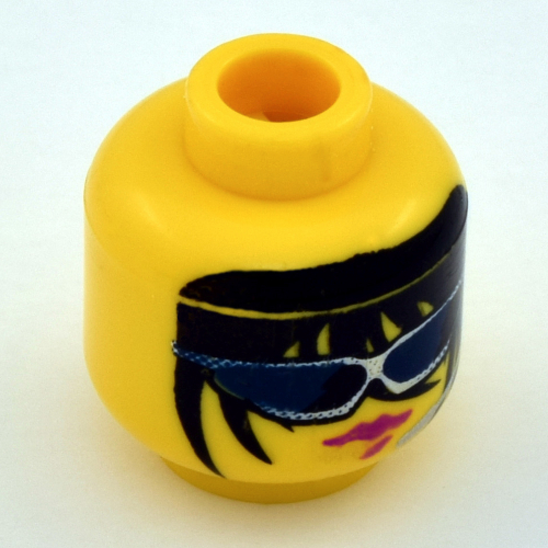 Minifig Head Radia, Female, Glasses with Headset, Long Hair and Red Lips Print [Blocked Open Stud] Gelb