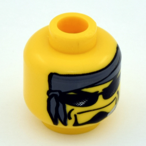 Minifig Head Diamond, Glasses with Headset, Bandana Print [Blocked Open Stud] Gelb