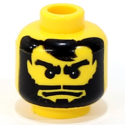 Minifig Head Santis, Beard Full, Long Mouth, Thick Eyebrows, White Pupils Print [Blocked Open Stud] Gelb