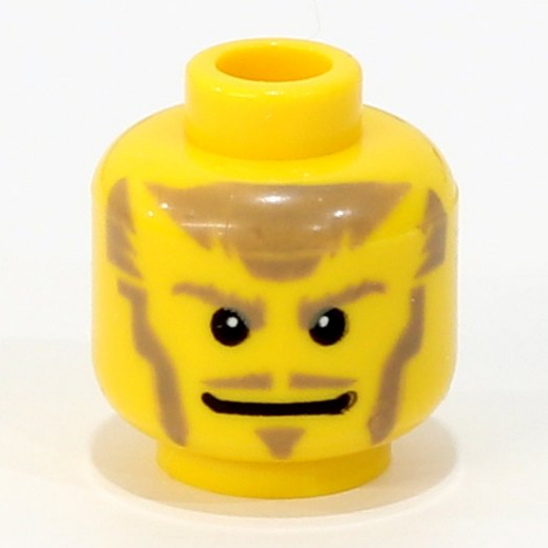 Minifig Head Danju, Beard Light Brown Sideburns, Goatee, Moustache, White Pupils Print Yellow