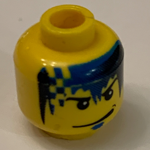 Minifig Head Zed, Smirk, Blue Goatee, Blue and Black Fade and Checks in Hair Print Yellow