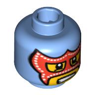 Minifig Head Super Wrestler, Balaclava with Eye and Mouth Holes, Red Mask and White Pupils Print Mittelblau