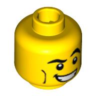 Minifig Head Spaceman, Crooked Eyebrows, Vertical Cheek Lines, White Mouth and White Pupils Print [Blocked Open Stud] Yellow