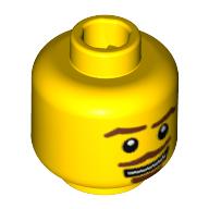 Minifig Head Forestman, Brown Eyebrows and Moustache, White Mouth and White Pupils Print [Blocked Open Stud] Gelb