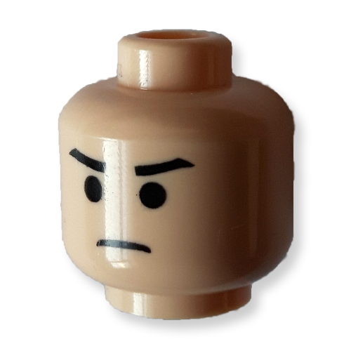Minifig Head Rebel Commando / Vader's Apprentice, Stern Black Eyebrows, Black Eyes and Frown Print [Blocked Open Stud] Light Nougat
