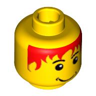 Minifig Head Pepper Roni / Soccer Player, Messy Red Hair, Smile, White Pupils Print [Blocked Open Stud] Yellow