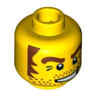 Minifig Head Cowboy, Stubble, Brown Eyebrows and Sideburns, White Pupils Print [Blocked Open Stud] Gelb