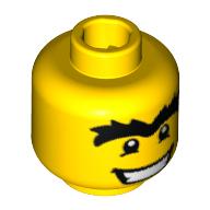 Minifig Head Caveman, Eyes with White Pupils, Uni-Brow and Wide Mouth Print Gelb