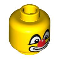 Minifig Head Clown, Big Eyes with White Pupils, Red Nose and Large White Mouth Print Gelb