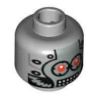 Minifig Head Robot, Silver Faceplate, Red Eyes and Rectangular Grid Mouth [Blocked Open Stud] Hellblaugrau