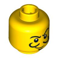 Minifig Head Magician, Thin Crooked Eyebrows, Curly Moustache, Goatee, and White Pupils Print Yellow