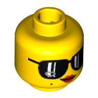 Minifig Head Trendsetter, Sunglasses, Red Lips and Smirk Print [Blocked Open Stud] Yellow