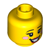 Minifig Head Bumblebee Girl, Eyebrows, Eyelashes, Red Lips, Open Smile and Pink Cheeks Print Gelb