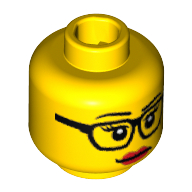 Minifig Head Librarian, Glasses with Eyelashes and Red Lips Print [Blocked Open Stud] Gelb