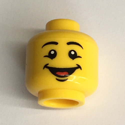 Minifig Head, Eyebrows, Open Mouth Smile with Tongue Print [Blocked Open Stud] Gelb