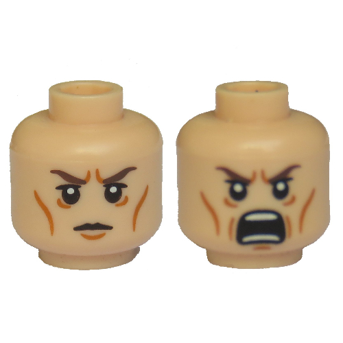Minifig Head Elrond, Dual Sided, Calm / Battle Rage Print [Blocked Open Stud] Hellnougat
