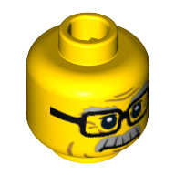Minifig Head Grandpa, Glasses, Gray Eyebrows and Moustache Print Gelb