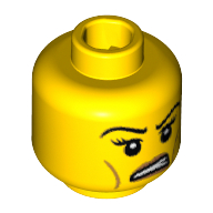 Minifig Head Warrior Woman, Eyelashes and Angry Eyebrows, Cheek Lines, White Pupils and White Teeth Print [Blocked Open Stud] Gelb