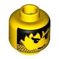 Minifig Head, Stubble, Black Messy Hair Print Yellow