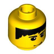 Minifig Head, Black Hair, Eyebrows, and Smirk Print Yellow