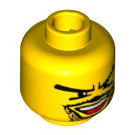 Minifig Head Soccer Goalie, Moustache Open Mouth, Goatee, V Brow Eyes Print Yellow