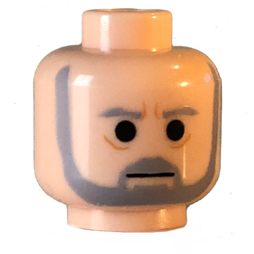 Minifig Head Obi-Wan Kenobi, Gray Beard and Eyebrows, Lines under Eyes, Furrowed Brow Print [Blocked Open Stud] Hellnougat