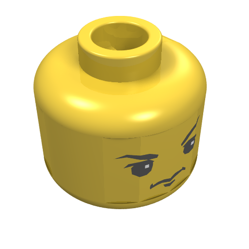 Minifig Head Harry Potter / Gregory Goyle, Dual Sided, Glasses and Lightning Bolt Scar / Stern Expression Print [Blocked Open Stud] Yellow