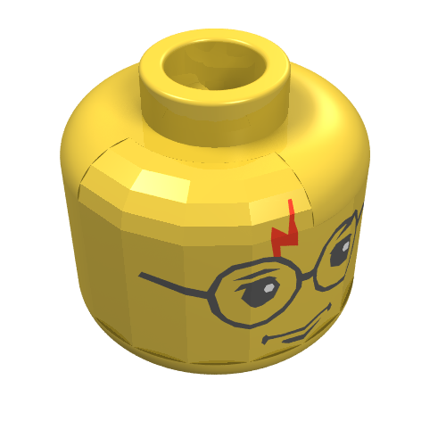 Minifig Head Harry Potter, Glasses, Red Lightning Scar Print Yellow
