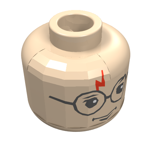 Minifig Head Harry Potter, Glasses, Red Lightning Scar Print Light Nougat