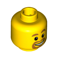 Minifig Head with Orange Beard around Mouth, White Smile, White Pupils Print [Blocked Open Stud] Yellow
