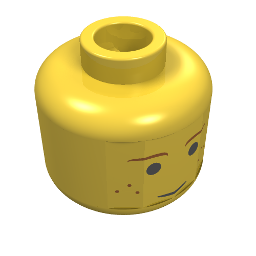 Minifig Head Anakin Skywalker / Soccer Player, Freckles and Thin Brown Eyebrows Print [Blocked Open Stud] Yellow