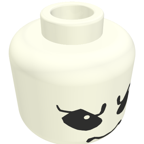 Minifig Head Gasgano, Large Black Eyes, Eyebrows, Pupils Print [Blocked Open Stud] Weiß