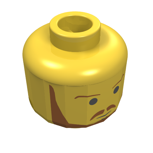Minifig Head Qui-Gon Jinn, Beard with Brown Eyebrows, Moustache and Beard, Black Chin Dimple Print [Blocked Open Stud] Yellow